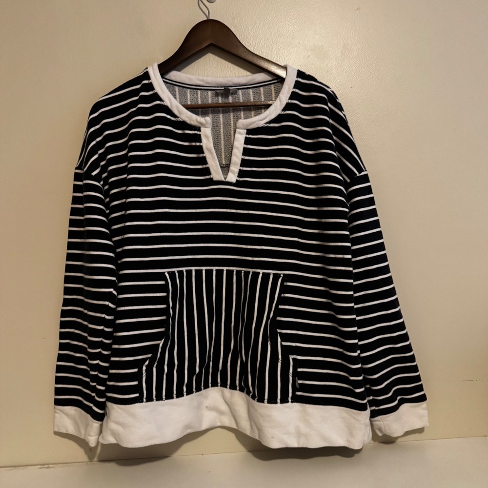 Womens Blue Striped Sweatshirt XL Coastal Grandma Cottagecore Cotton